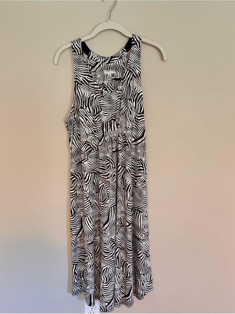 Anne Klein Black & White Zebra-Print Sleeveless Midi Dress sz M